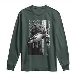 Duck Hunting Dog Back Lab Vintage American Flag Long Sleeve Shirt TS11 Dark Forest Green Print Your Wear