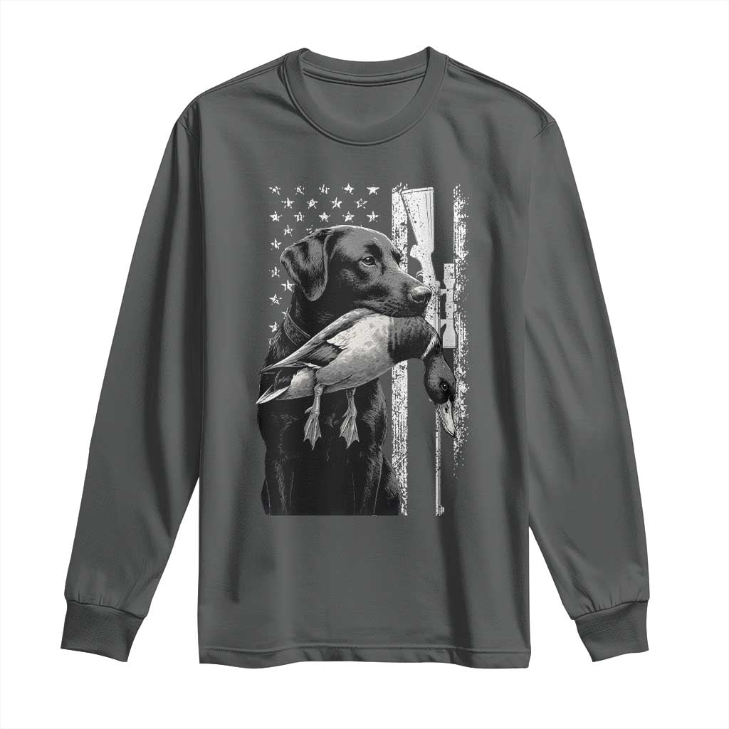 Duck Hunting Dog Back Lab Vintage American Flag Long Sleeve Shirt TS11 Dark Heather Print Your Wear