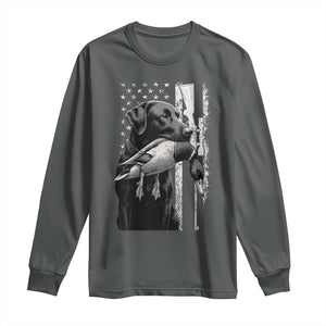 Duck Hunting Dog Back Lab Vintage American Flag Long Sleeve Shirt TS11 Dark Heather Print Your Wear