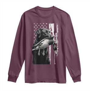 Duck Hunting Dog Back Lab Vintage American Flag Long Sleeve Shirt TS11 Maroon Print Your Wear