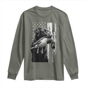 Duck Hunting Dog Back Lab Vintage American Flag Long Sleeve Shirt TS11 Military Green Print Your Wear