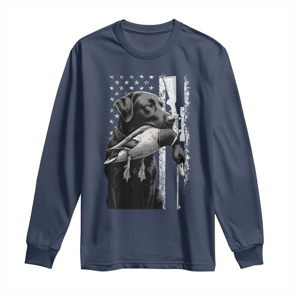 Duck Hunting Dog Back Lab Vintage American Flag Long Sleeve Shirt TS11 Navy Print Your Wear