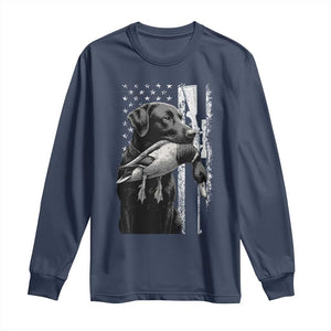 Duck Hunting Dog Back Lab Vintage American Flag Long Sleeve Shirt TS11 Navy Print Your Wear