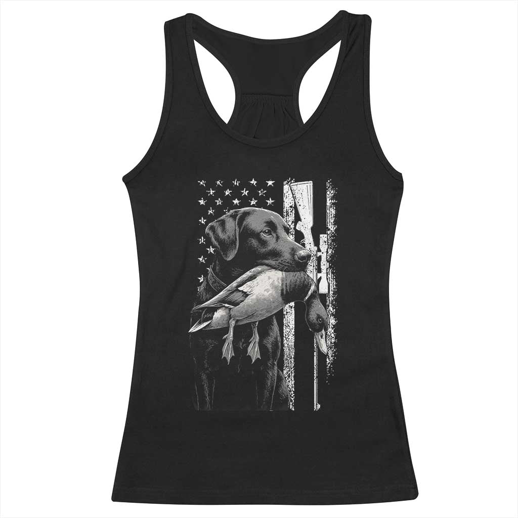 Duck Hunting Dog Back Lab Vintage American Flag Racerback Tank Top - Print Your Wear