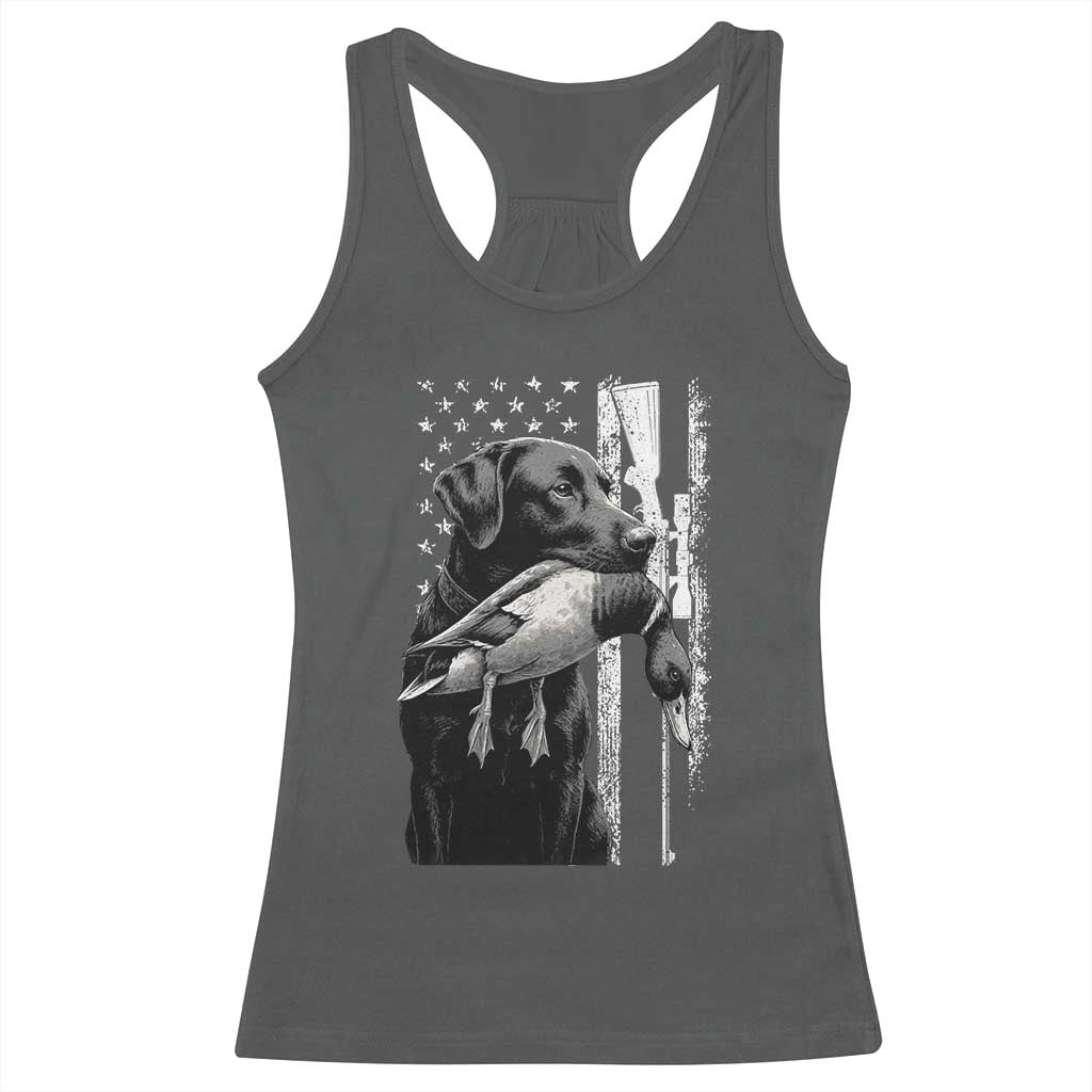 Duck Hunting Dog Back Lab Vintage American Flag Racerback Tank Top TS11 Dark Heather Print Your Wear