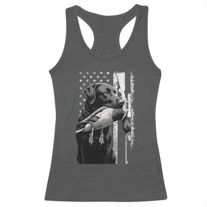 Duck Hunting Dog Back Lab Vintage American Flag Racerback Tank Top TS11 Dark Heather Print Your Wear