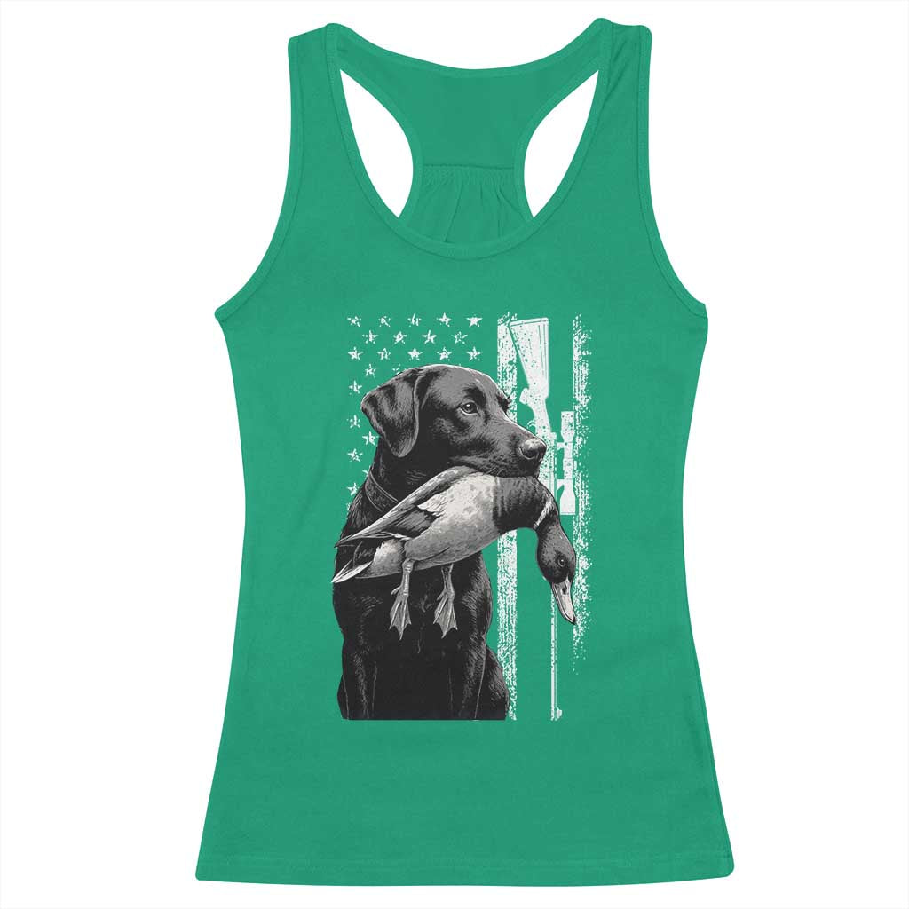 Duck Hunting Dog Back Lab Vintage American Flag Racerback Tank Top TS11 Irish Green Print Your Wear