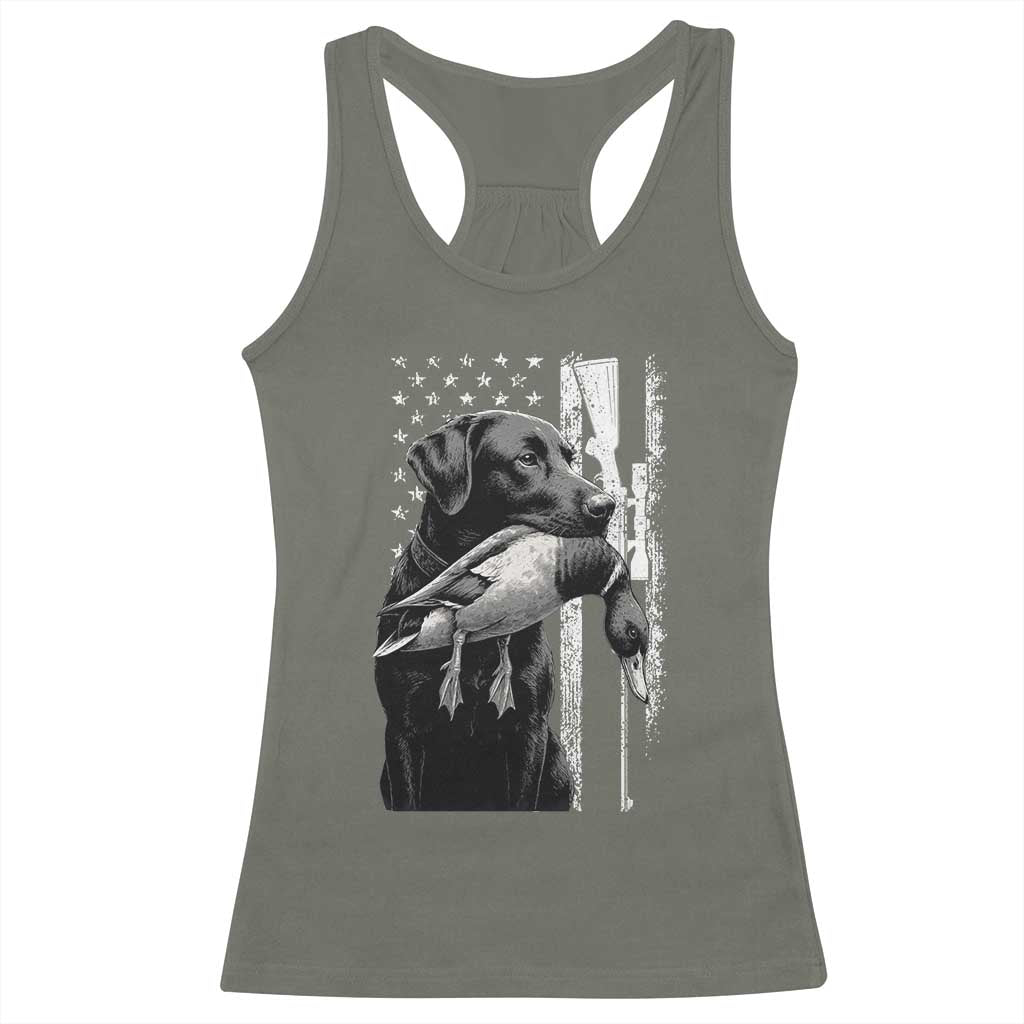 Duck Hunting Dog Back Lab Vintage American Flag Racerback Tank Top TS11 Military Green Print Your Wear