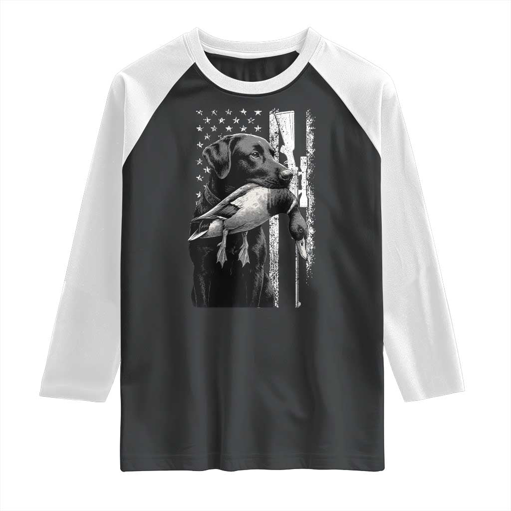 Duck Hunting Dog Back Lab Vintage American Flag Raglan Shirt TS11 Black White Print Your Wear