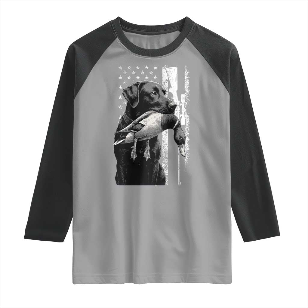 Duck Hunting Dog Back Lab Vintage American Flag Raglan Shirt TS11 Sport Gray Black Print Your Wear
