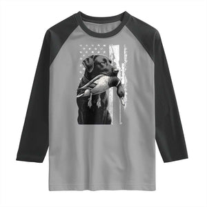 Duck Hunting Dog Back Lab Vintage American Flag Raglan Shirt TS11 Sport Gray Black Print Your Wear