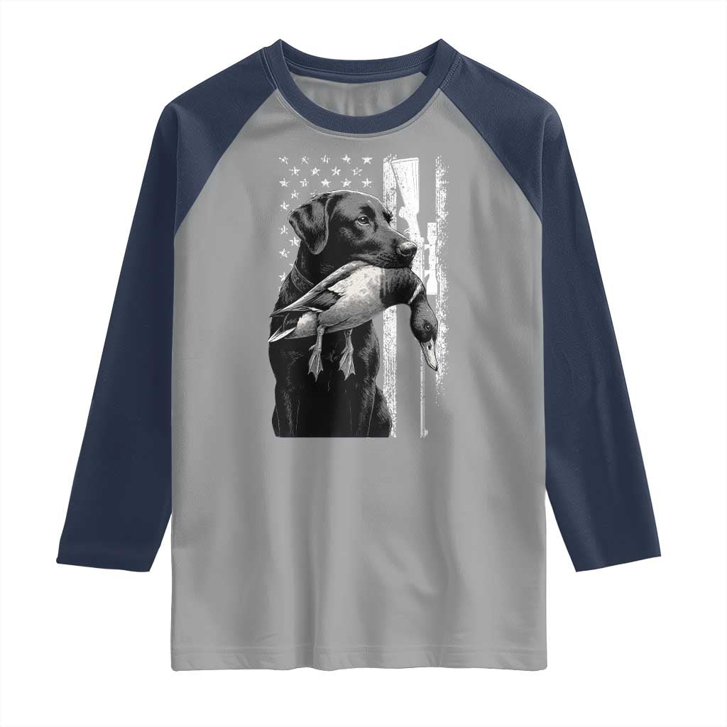 Duck Hunting Dog Back Lab Vintage American Flag Raglan Shirt TS11 Sport Gray Navy Print Your Wear
