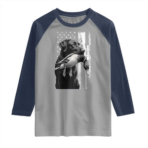 Duck Hunting Dog Back Lab Vintage American Flag Raglan Shirt TS11 Sport Gray Navy Print Your Wear