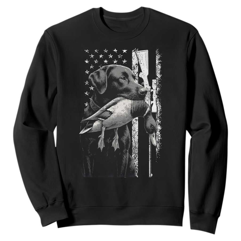 Duck Hunting Dog Back Lab Vintage American Flag Sweatshirt - Print Your Wear
