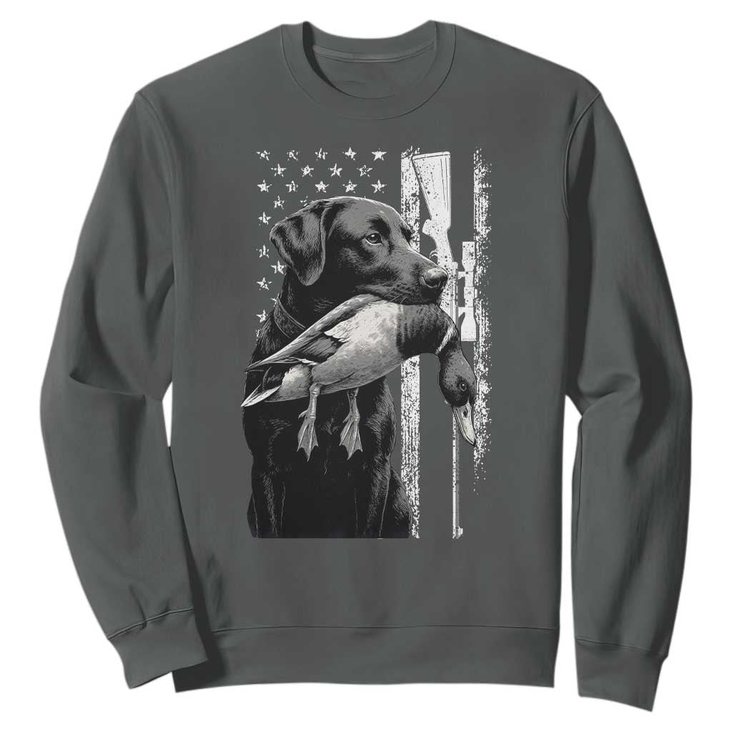 Duck Hunting Dog Back Lab Vintage American Flag Sweatshirt TS11 Dark Heather Print Your Wear