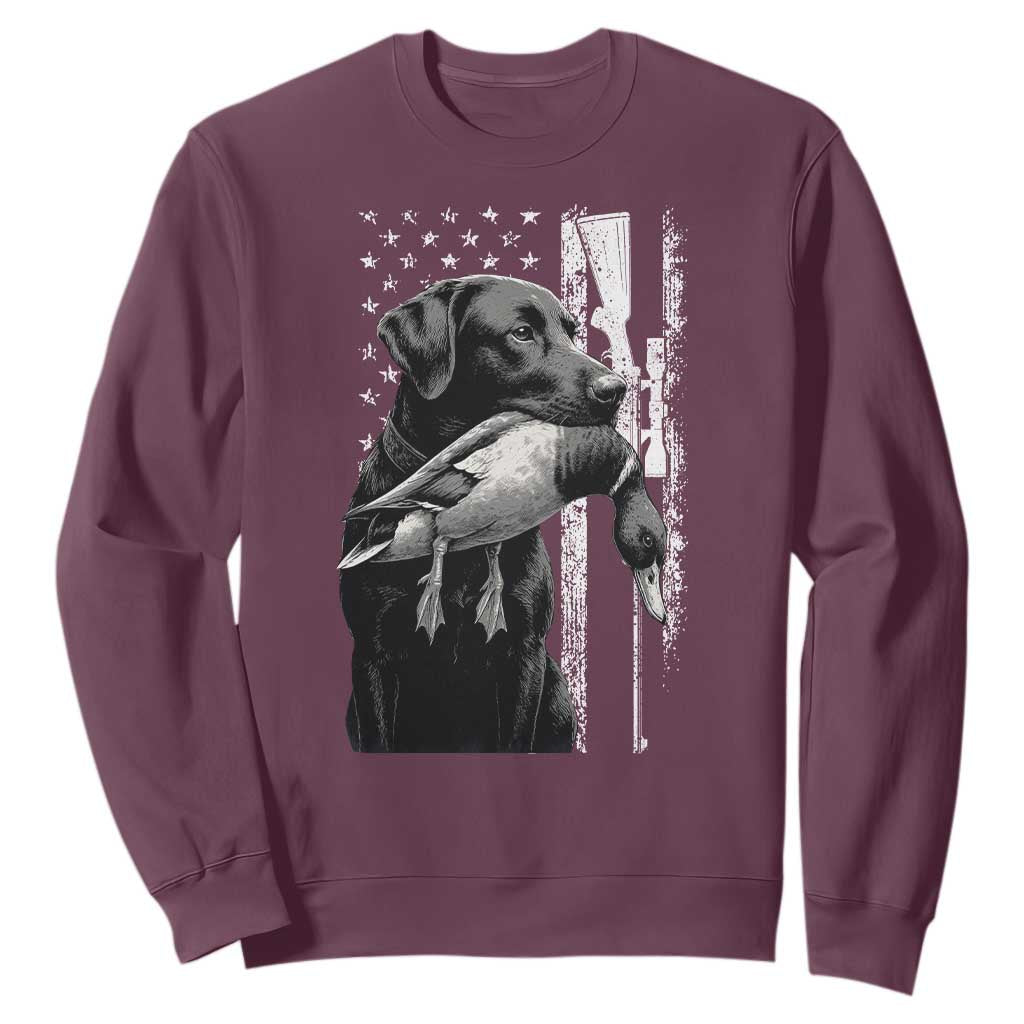 Duck Hunting Dog Back Lab Vintage American Flag Sweatshirt TS11 Maroon Print Your Wear