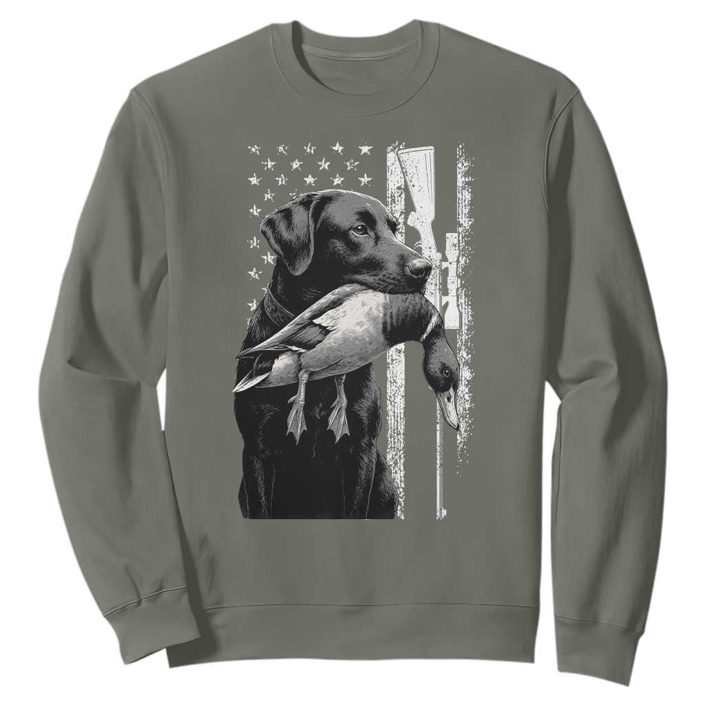 Duck Hunting Dog Back Lab Vintage American Flag Sweatshirt TS11 Military Green Print Your Wear