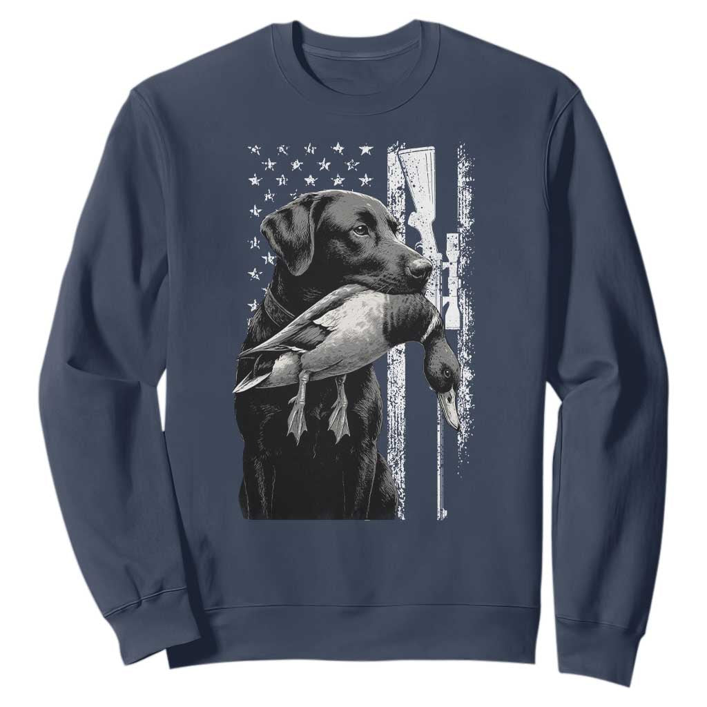 Duck Hunting Dog Back Lab Vintage American Flag Sweatshirt TS11 Navy Print Your Wear