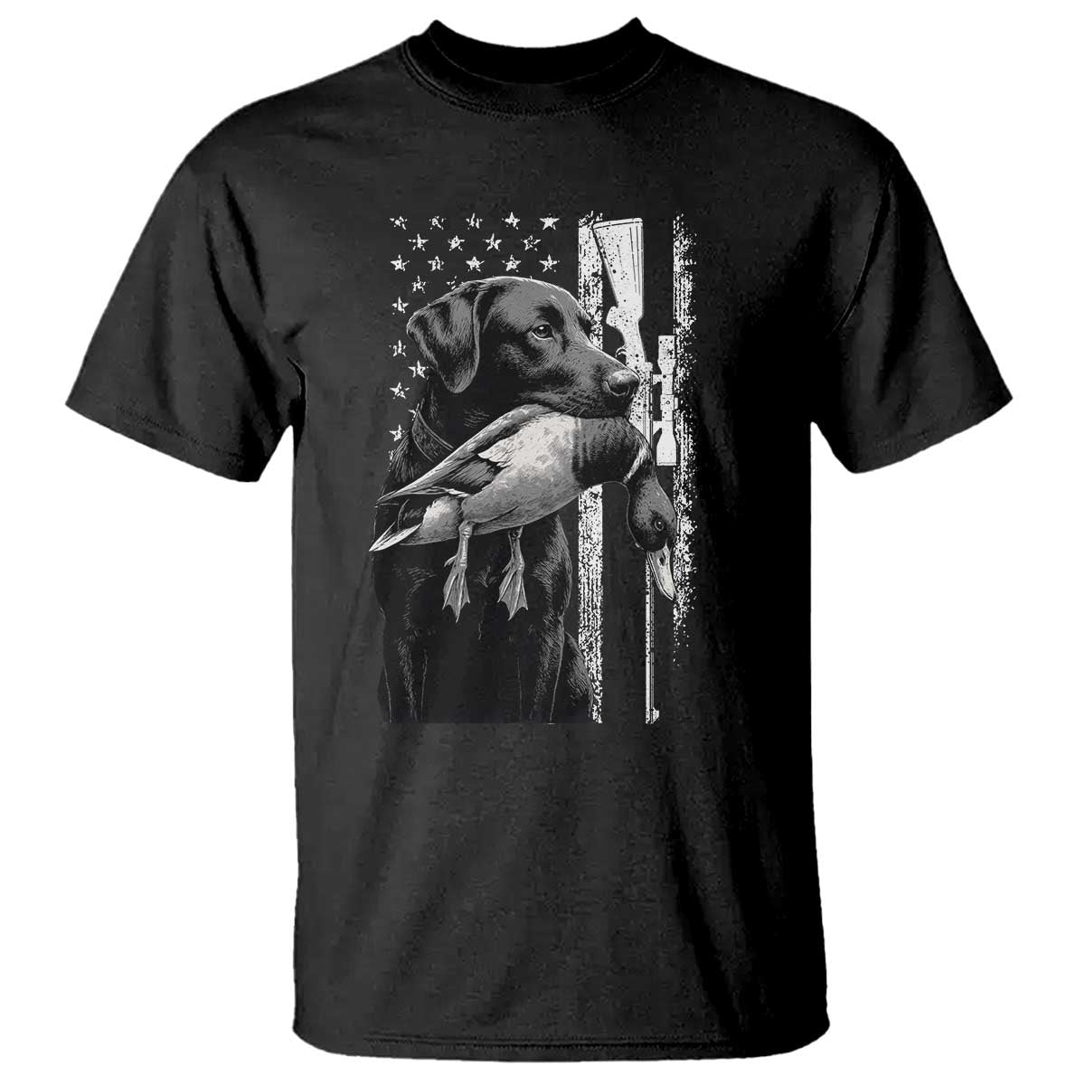 Duck Hunting Dog Back Lab Vintage American Flag T Shirt - Print Your Wear