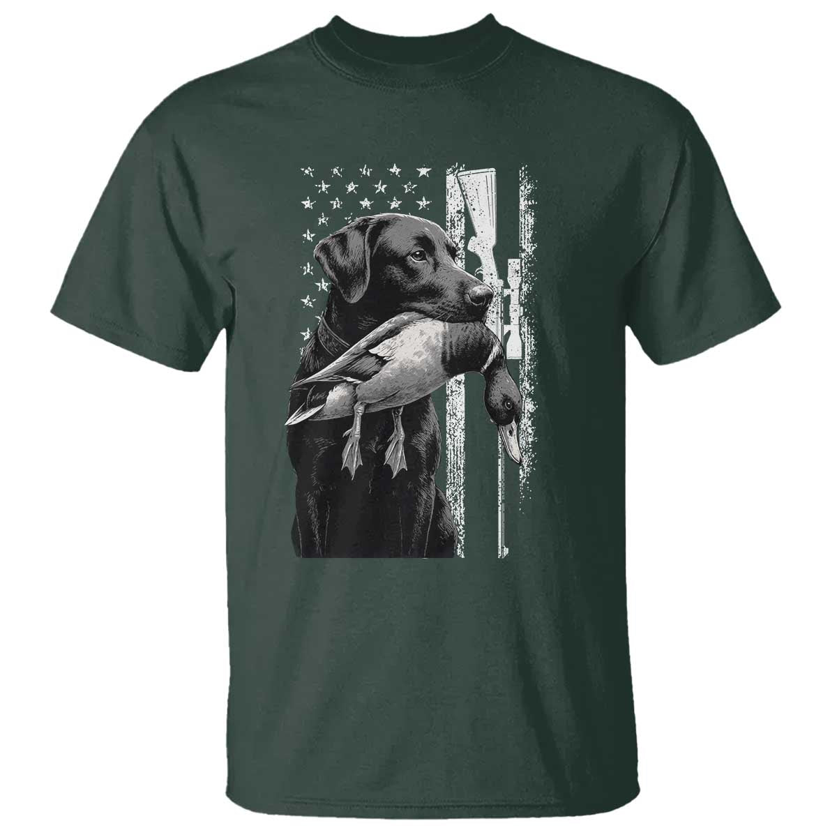 Duck Hunting Dog Back Lab Vintage American Flag T Shirt TS11 Dark Forest Green Print Your Wear