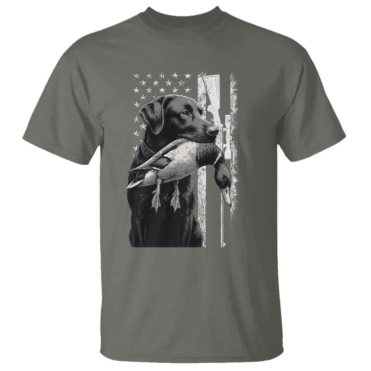 Duck Hunting Dog Back Lab Vintage American Flag T Shirt TS11 Military Green Print Your Wear