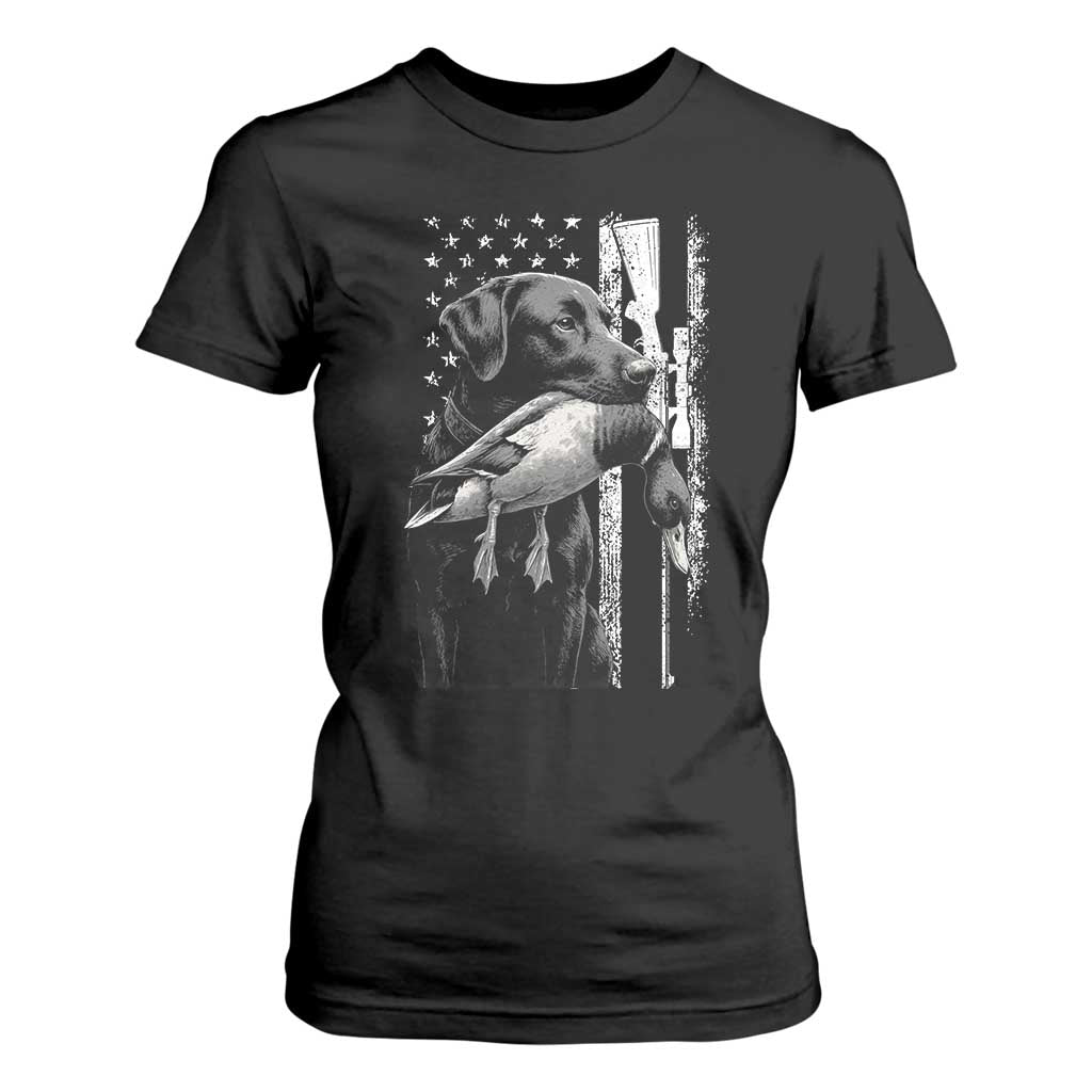 Duck Hunting Dog Back Lab Vintage American Flag T Shirt For Women - Print Your Wear