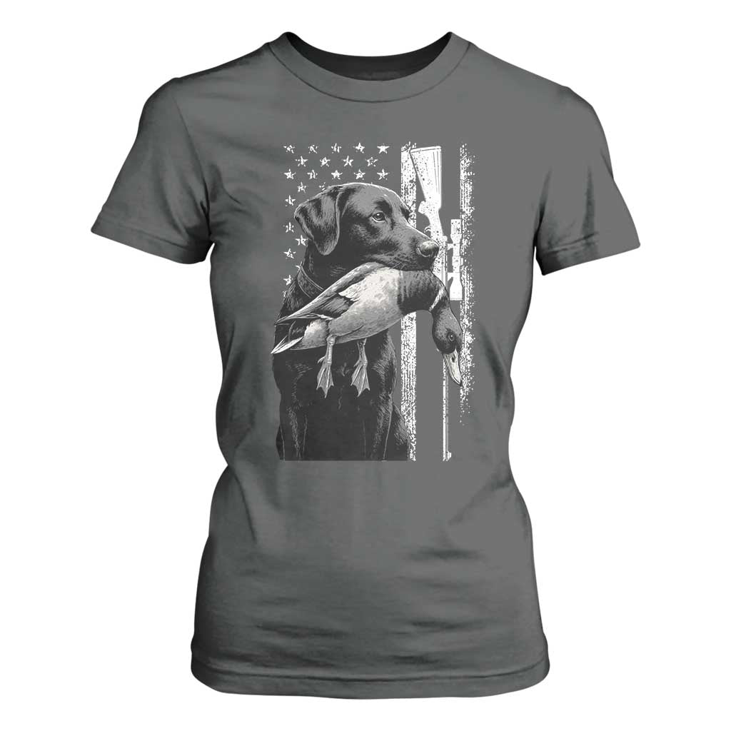 Duck Hunting Dog Back Lab Vintage American Flag T Shirt For Women TS11 Dark Heather Print Your Wear