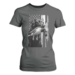 Duck Hunting Dog Back Lab Vintage American Flag T Shirt For Women TS11 Dark Heather Print Your Wear