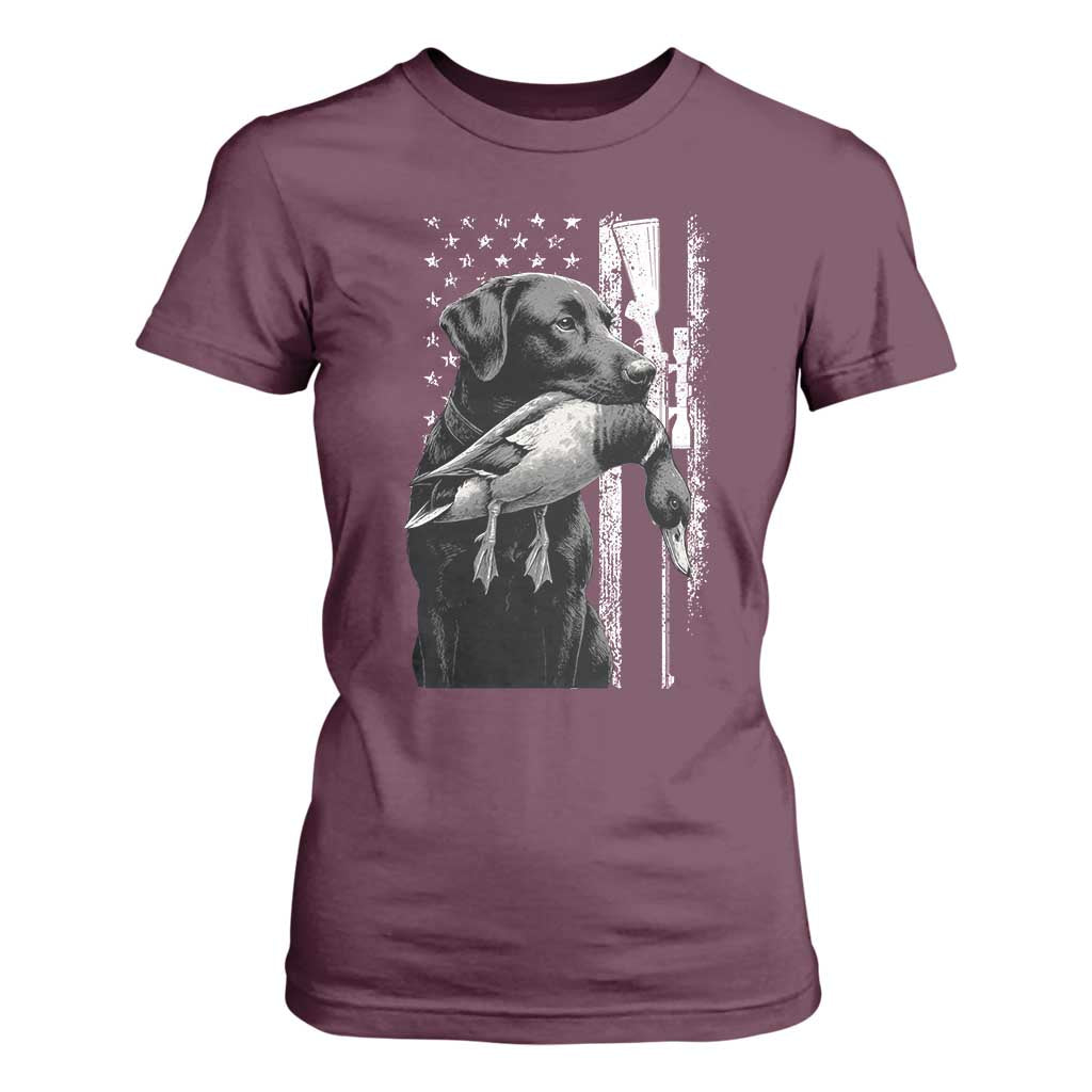 Duck Hunting Dog Back Lab Vintage American Flag T Shirt For Women TS11 Maroon Print Your Wear