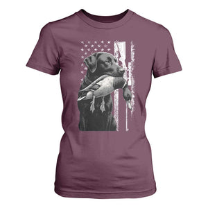 Duck Hunting Dog Back Lab Vintage American Flag T Shirt For Women TS11 Maroon Print Your Wear