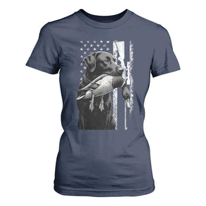 Duck Hunting Dog Back Lab Vintage American Flag T Shirt For Women - Print Your Wear