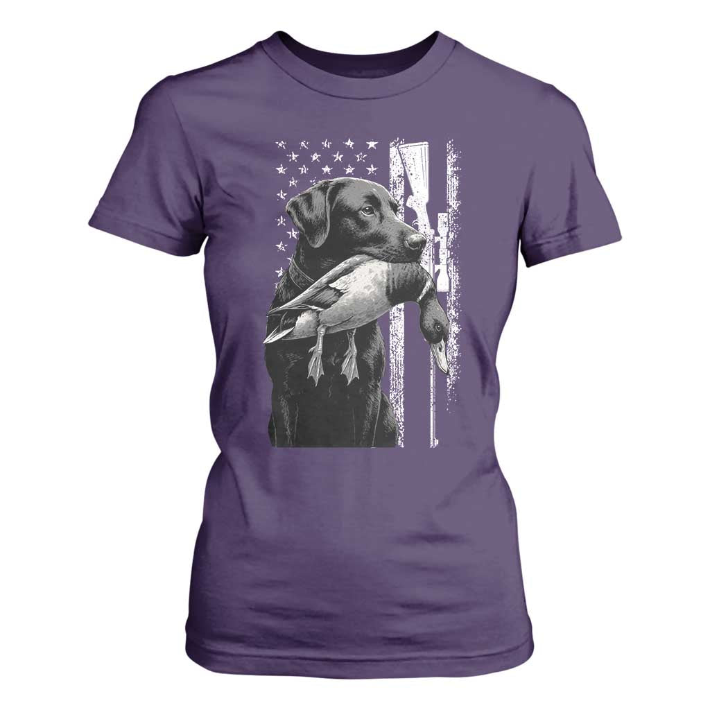 Duck Hunting Dog Back Lab Vintage American Flag T Shirt For Women TS11 Purple Print Your Wear
