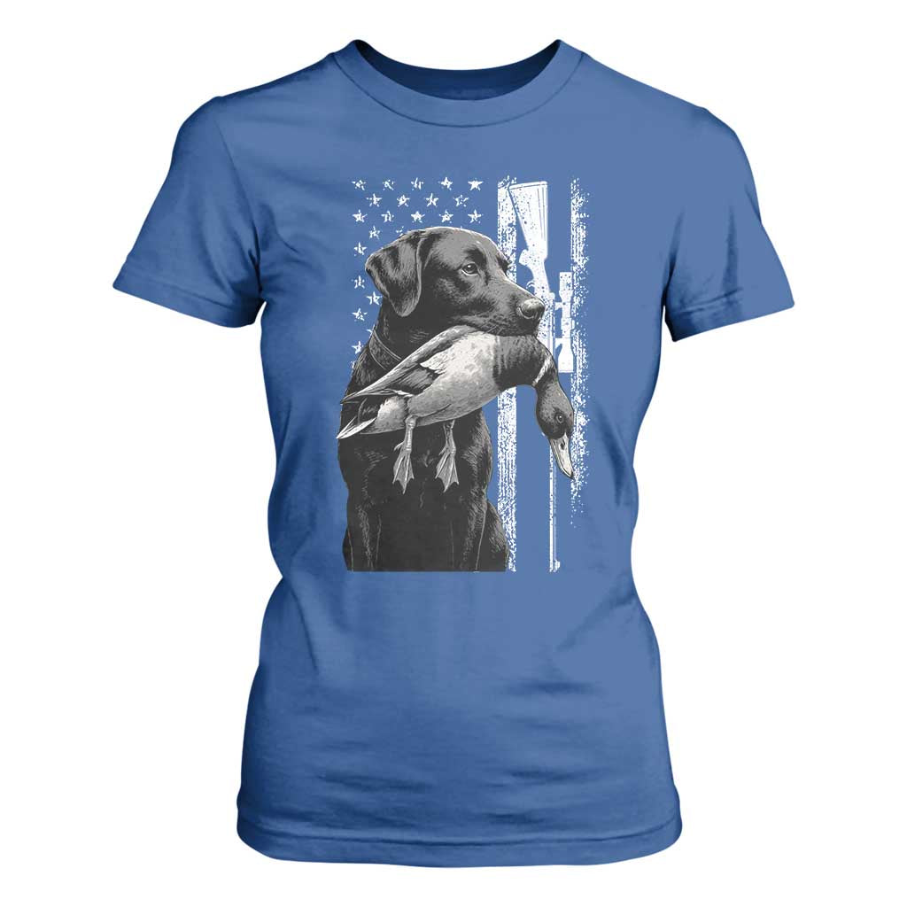 Duck Hunting Dog Back Lab Vintage American Flag T Shirt For Women TS11 Royal Blue Print Your Wear