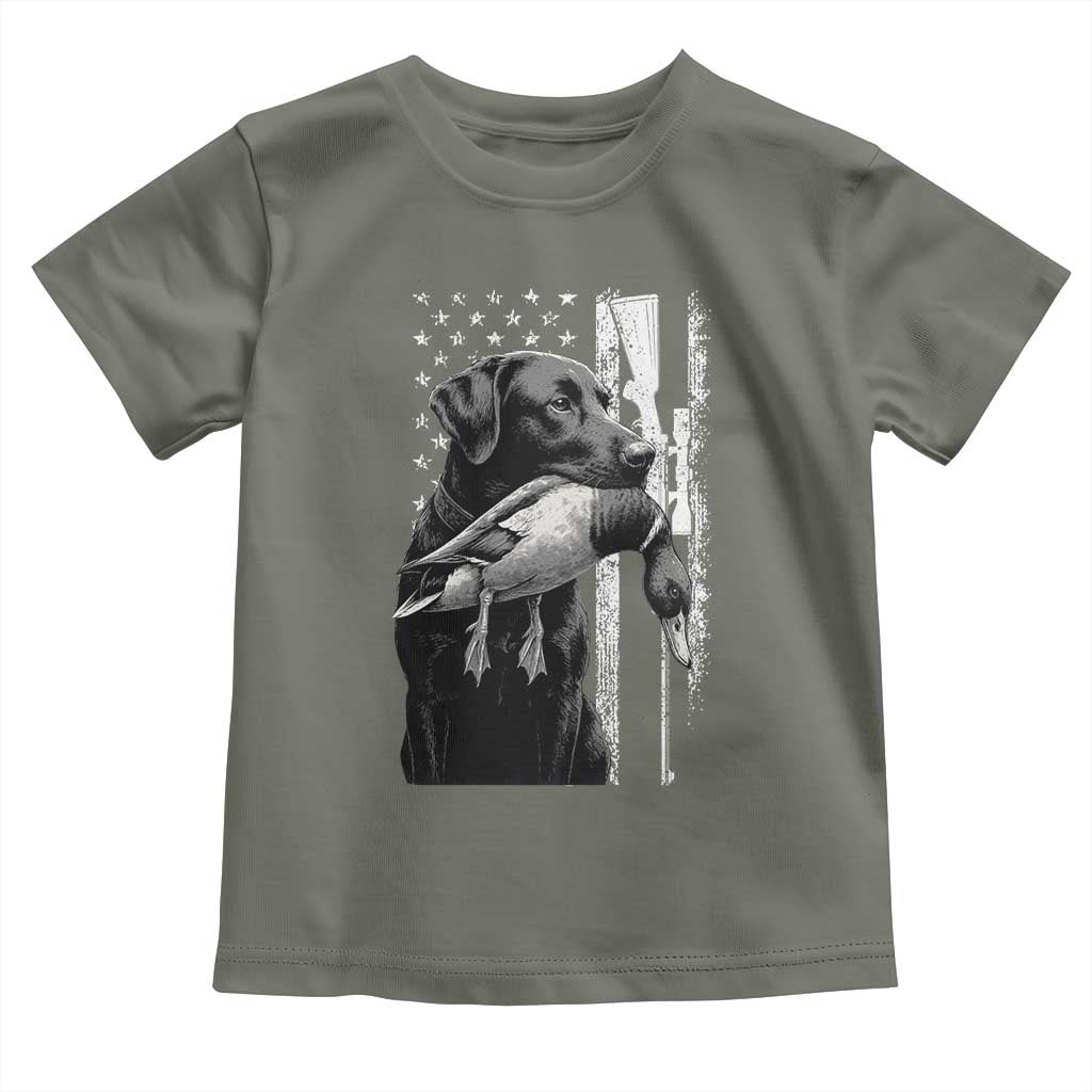 Duck Hunting Dog Back Lab Vintage American Flag Toddler T Shirt TS11 Military Green Print Your Wear