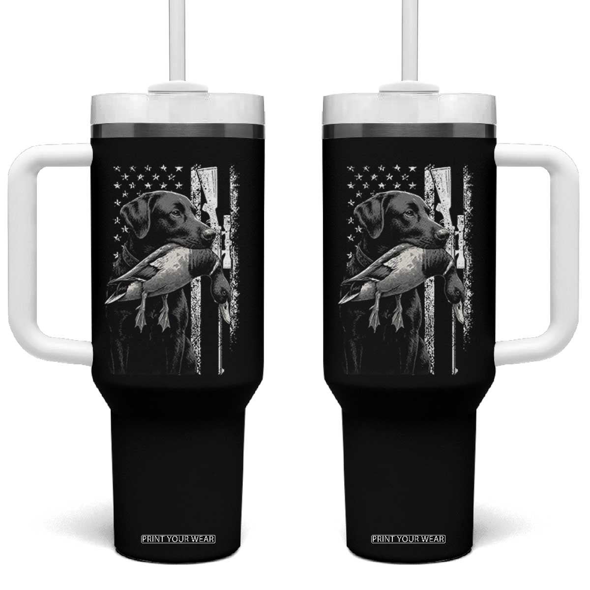 Duck Hunting Dog Back Lab Vintage American Flag Tumbler With Handle TS11 One Size: 40 oz Black Print Your Wear