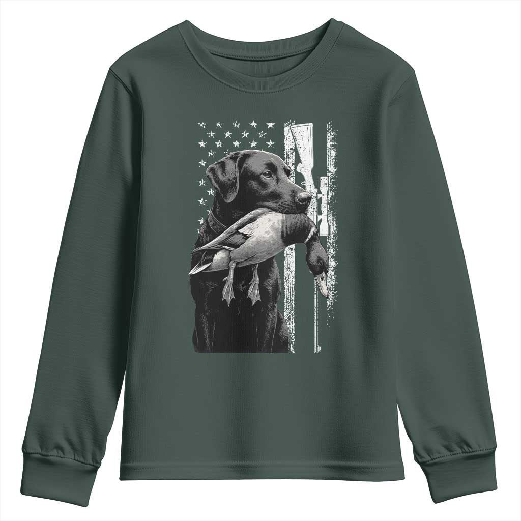 Duck Hunting Dog Back Lab Vintage American Flag Youth Sweatshirt TS11 Dark Forest Green Print Your Wear