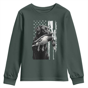 Duck Hunting Dog Back Lab Vintage American Flag Youth Sweatshirt TS11 Dark Forest Green Print Your Wear