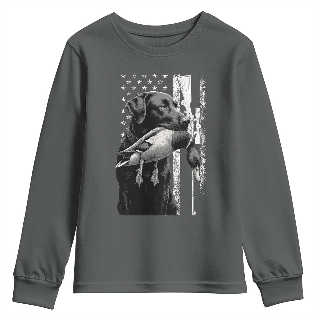 Duck Hunting Dog Back Lab Vintage American Flag Youth Sweatshirt TS11 Dark Heather Print Your Wear