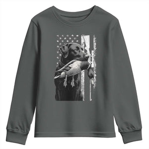 Duck Hunting Dog Back Lab Vintage American Flag Youth Sweatshirt TS11 Dark Heather Print Your Wear