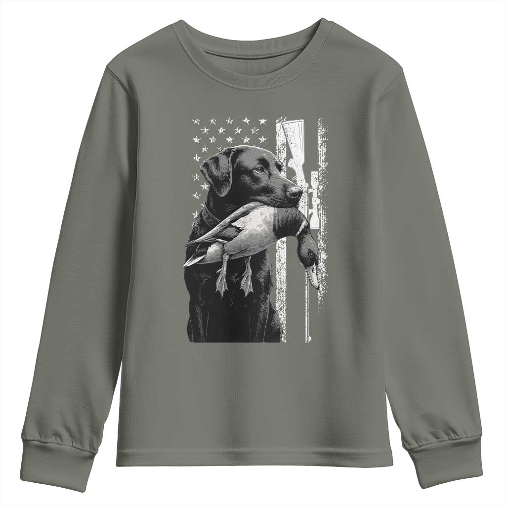 Duck Hunting Dog Back Lab Vintage American Flag Youth Sweatshirt TS11 Military Green Print Your Wear