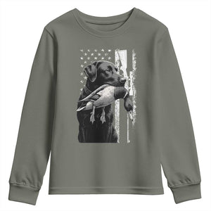 Duck Hunting Dog Back Lab Vintage American Flag Youth Sweatshirt TS11 Military Green Print Your Wear