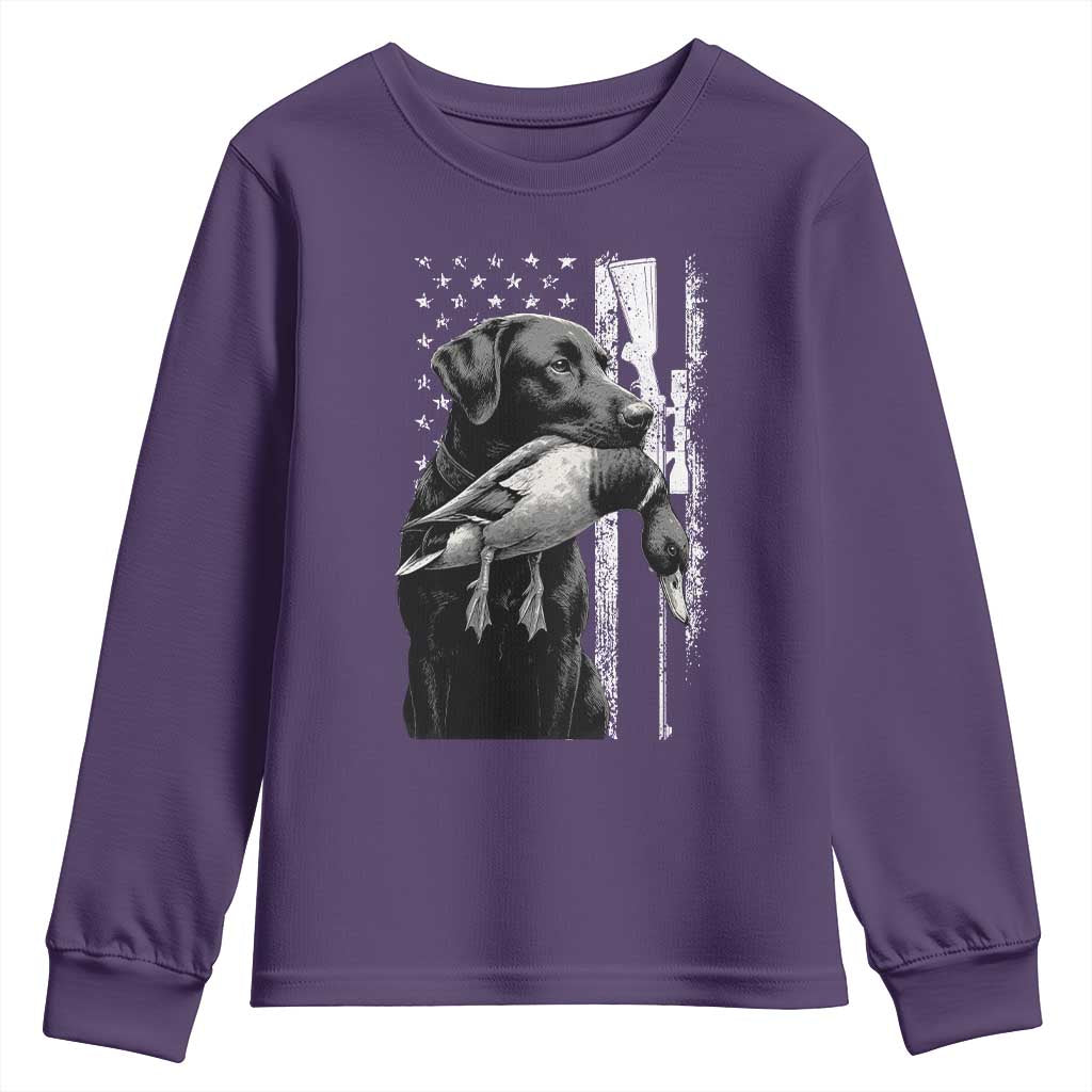 Duck Hunting Dog Back Lab Vintage American Flag Youth Sweatshirt TS11 Purple Print Your Wear