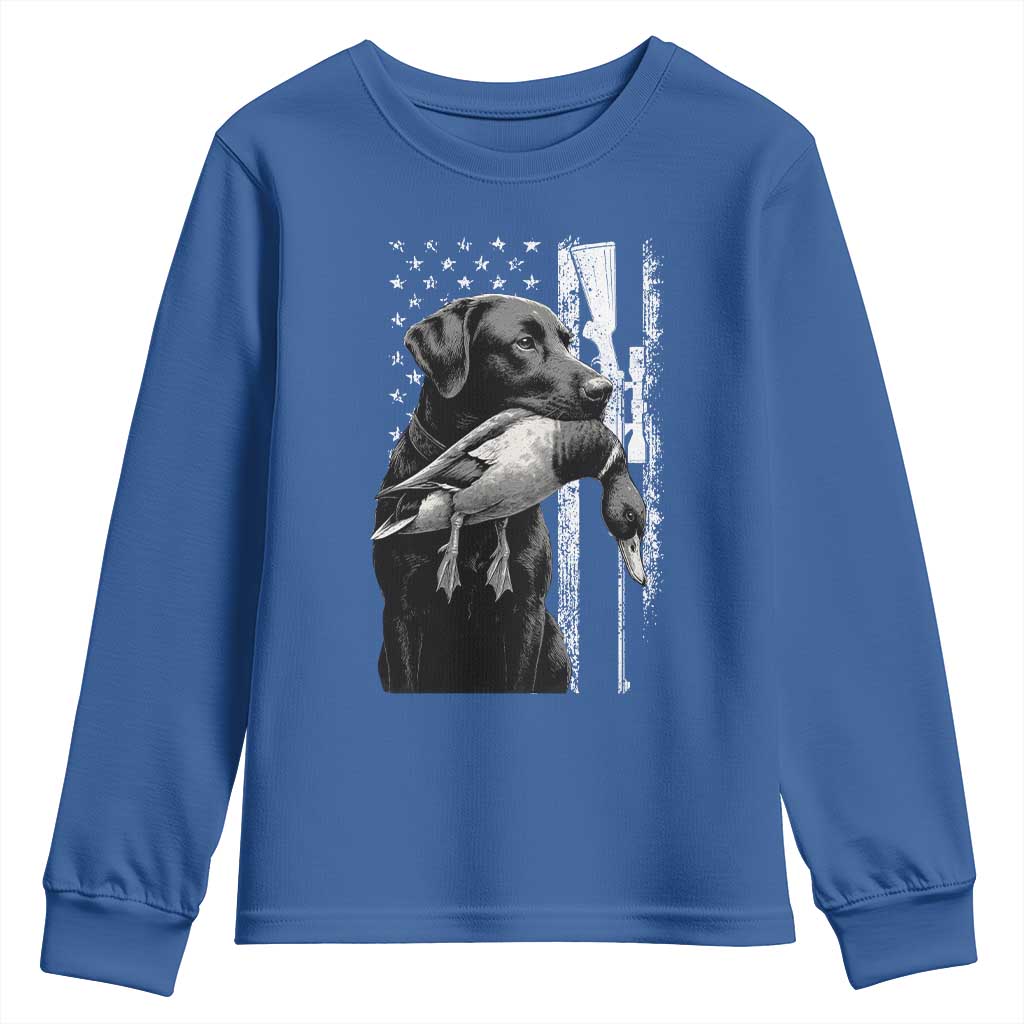 Duck Hunting Dog Back Lab Vintage American Flag Youth Sweatshirt TS11 Royal Blue Print Your Wear