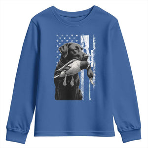 Duck Hunting Dog Back Lab Vintage American Flag Youth Sweatshirt TS11 Royal Blue Print Your Wear