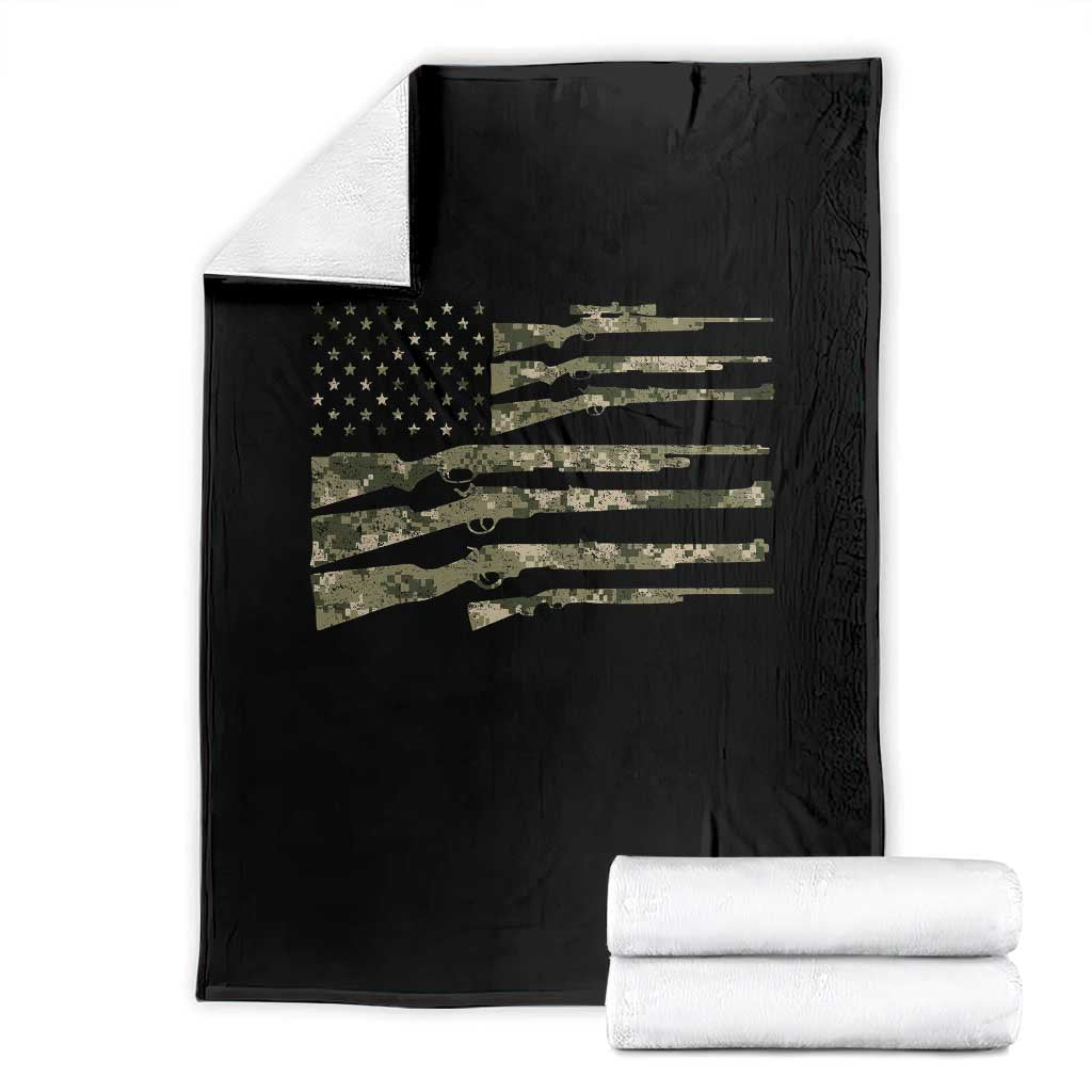 Hunting Guns Vintage Camo American Flag Throw Blanket TS11 Black Print Your Wear