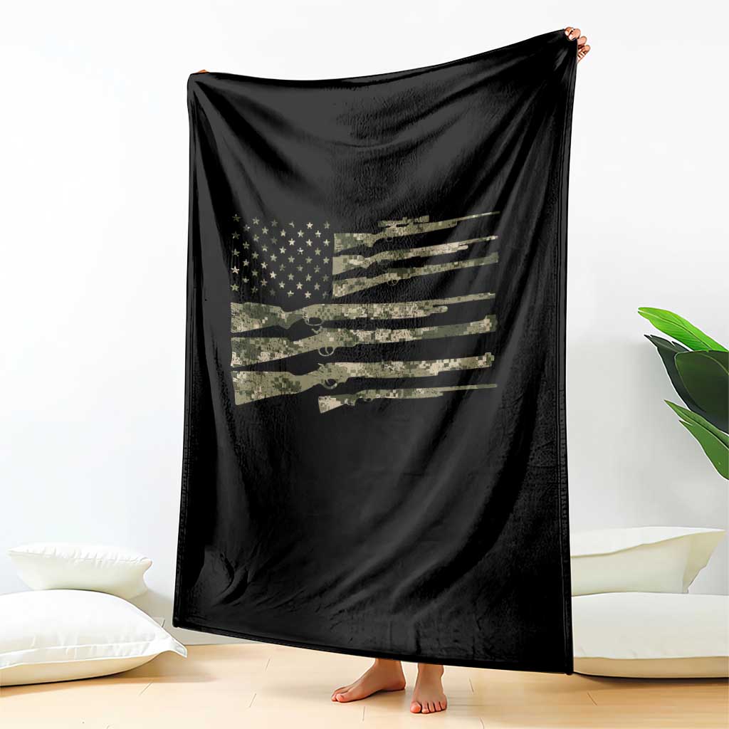 Hunting Guns Vintage Camo American Flag Throw Blanket TS11 Print Your Wear