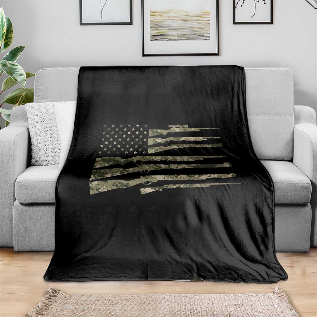 Hunting Guns Vintage Camo American Flag Throw Blanket TS11 Print Your Wear