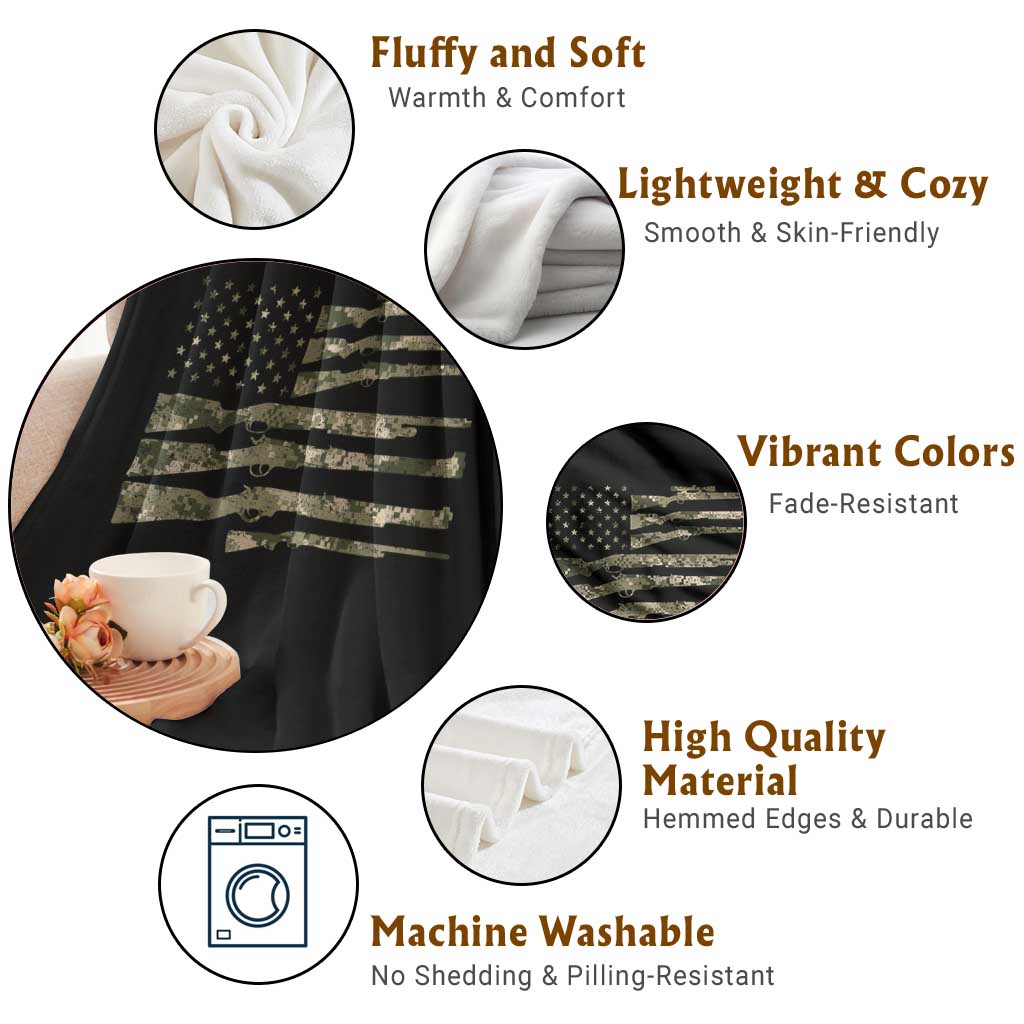 Hunting Guns Vintage Camo American Flag Throw Blanket TS11 Print Your Wear