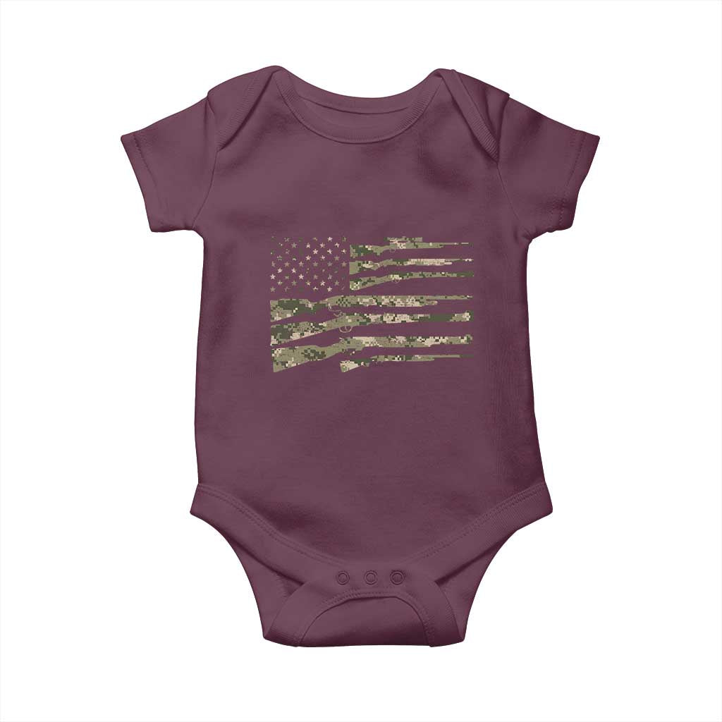 Hunting Guns Vintage Camo American Flag Baby Onesie TS11 Maroon Print Your Wear