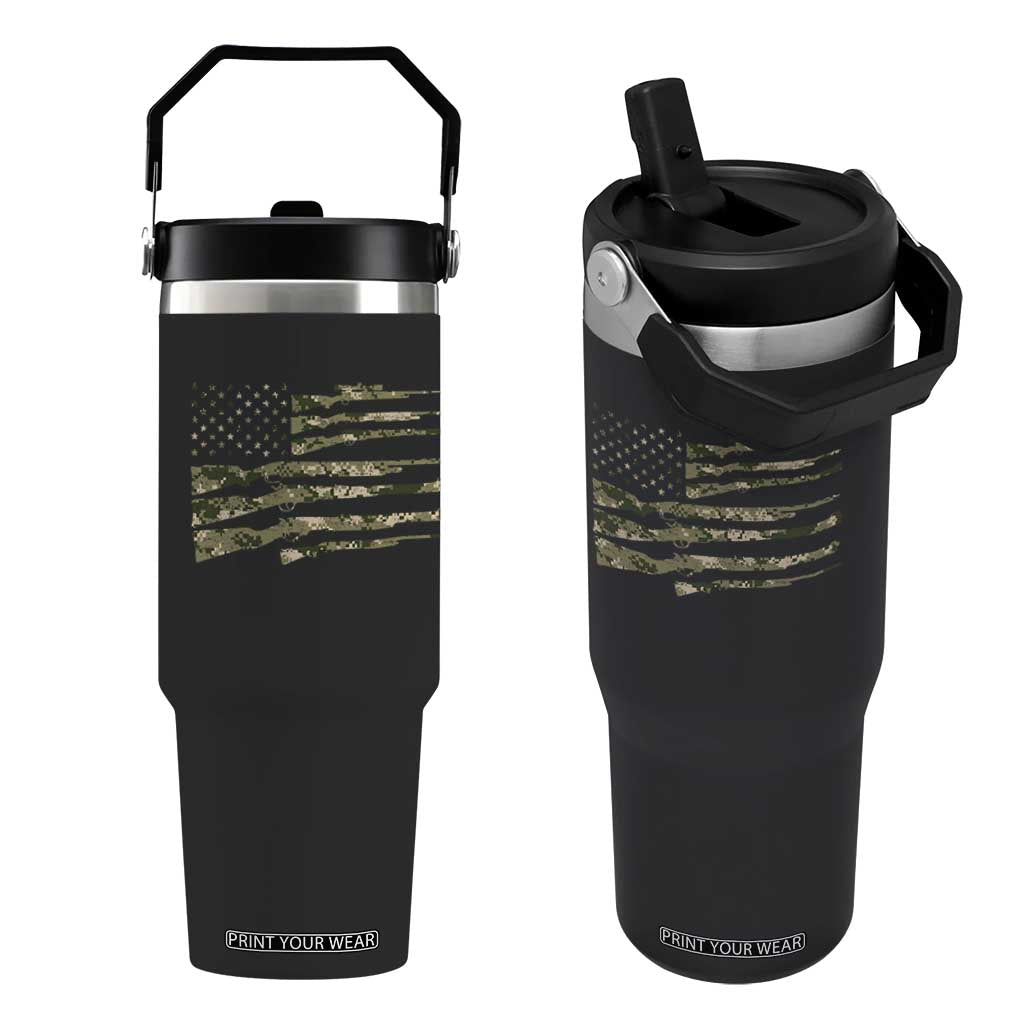 Hunting Guns Vintage Camo American Flag Flip Straw Tumbler TS11 One Size: 30 oz Black Print Your Wear